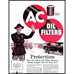1951 AC Oil Filters Vintage Print Ad State Trooper Patrol Patrolman Wall Art